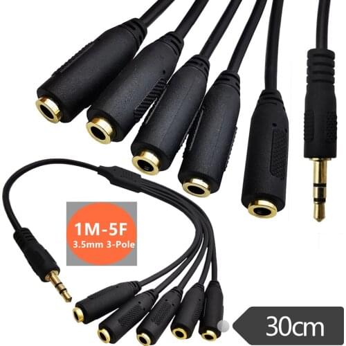 1 to 5 Ways 3.5mm TRS Male Jack to Female Headphone Headset Extender Adapter Splitter Stereo Audio Cable (3.5mm TRS)