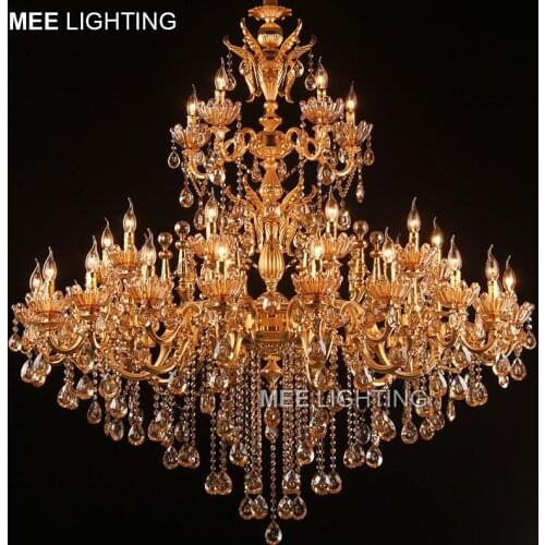 Large Royal Golden Crystal Chandelier Lamp Lustres Cristal Suspension Project Lighting Hotel Resteruant Villa Luminaire Lights