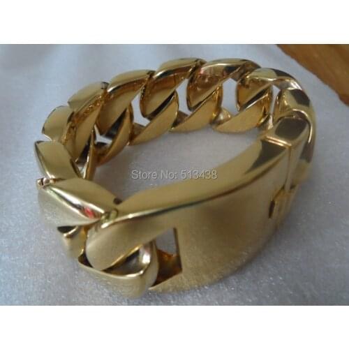 Large Jewelry Yellow Gold 9'' Heavy Huge Mens Cuban Curb Chain bracelet Stainless steel 32mm wide