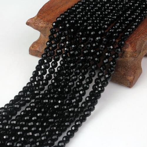 4mm Natural Black Agate Onyx Stone Round Facet Gemstone Loose Beads DIY Accessories for Necklace Bracelet Jewelry Making 15inch