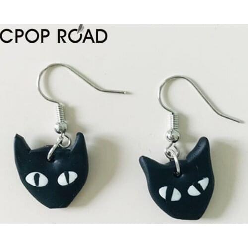 Black Cat Polymeric Clay Halloween Earrings for Women Handmade Ghost Moon Pendant Clay Earring Jewelry Hot Sale Girl Gift Trendy