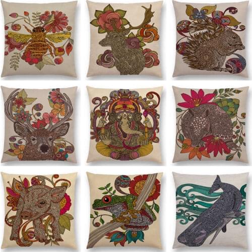 Hot Sale India Style Mandalas Floral Animals Flower Deer Elephant Whale Bee Pig Pangolin Squirrel Frog Cushion Sofa Throw Pillow
