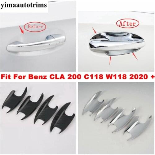 Door Pull Doorknob Handle Hand-clasping Bowl ABS Chrome / Carbon Fiber Look Cover Trim For Mercedes-Benz CLA 200 C118 W118 2020