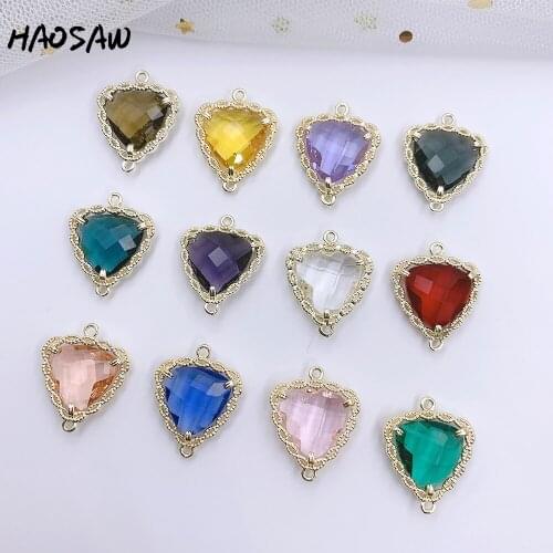 HAOSAW 16*20MM 4Pcs/Lot Hand Made/Multi Colors Glass/Cooper Metal/Earrings Connectors/Translucent/Earring Findings/DIY Making