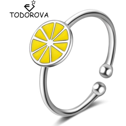 Todorova Simple Round Yellow Fruit Lemon Shape Adjustable Rings for Women Female Jewelry Accessories