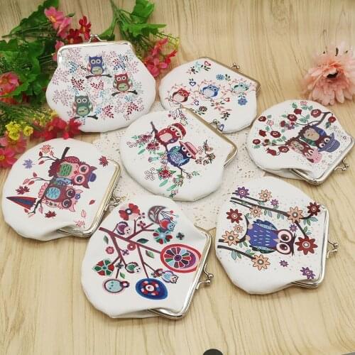 Fashion Vintage Owl Pattern Coin Purse Pu Leather Key Card Holder Wallet Hasp Small Clasp Purse Bag Pu Fabric Clutch Handbag