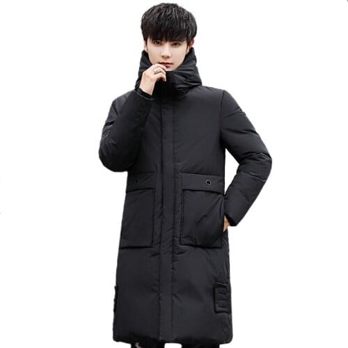 Mens down Jacket Mid-length New Style Winter-Style Thick Simple Hooded Mens Casual Warm Jacket MenS Wear