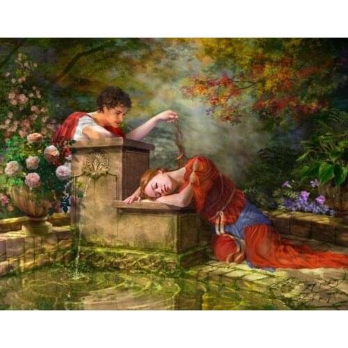 Embroidery Waterside Lovers Sweet Oil Painting People Needlework 14CT Unprinted DIY Cross Stitch Kit Handmade Art Wall Decor