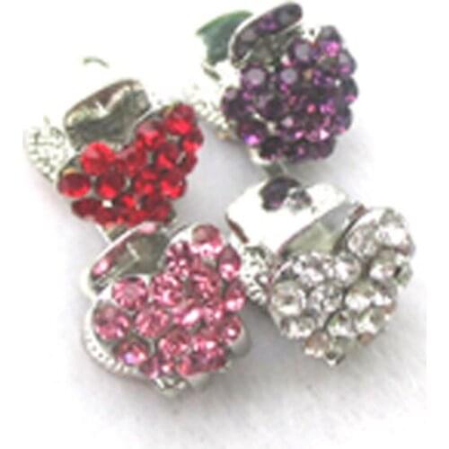 New 12pcs lot 4stone colors equally mixed metal mini heart charm claw clip pets or girls accessories