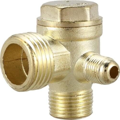 HLZS-2/5" 3/8"PT 1/2"PT Male Thread 3 Way Metal Air Compressor Check Valve Gold Tone