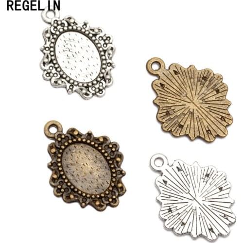 REGELIN 20pcs/lot Antique Bronze/Antique Silver Zinc Alloy Cameo Cabochon Base Setting Inner 14*10 mm Oval Blank Pendants Tray