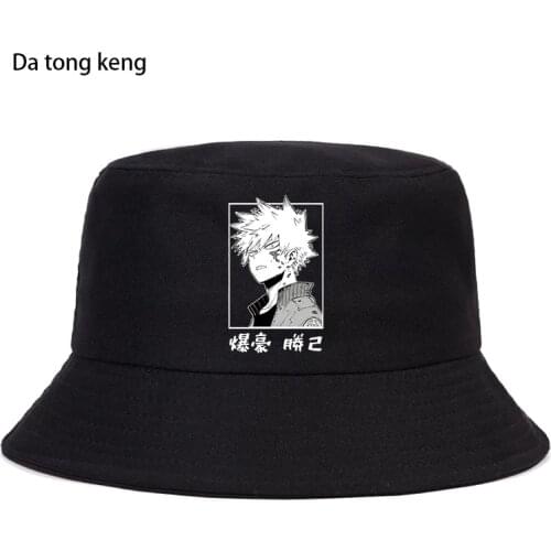 Harajuku my hero academia Unisex Bucket Hat Japanese Anime Bakugou Katsuki Printed Hoodie Fisherman Hat