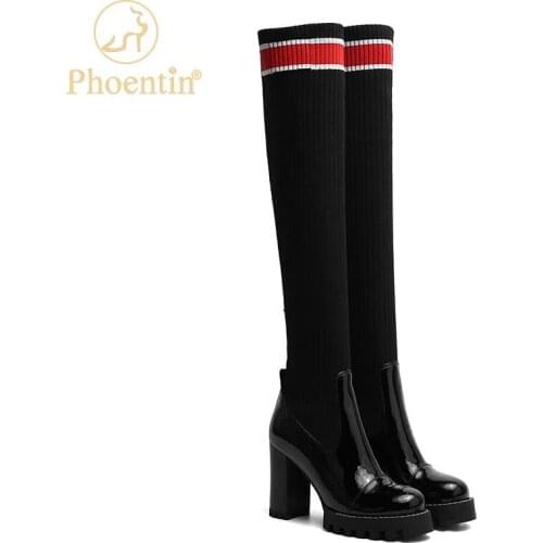Phoentin real leather thigh high boots 2020 autumn overknee womens boots socks platform street shoes female round toe FT1137
