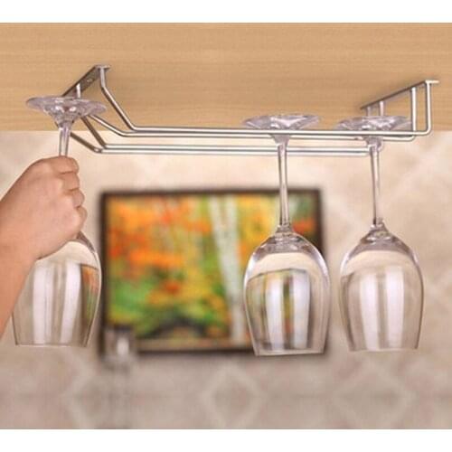 Bar Kitchen Wine Glasses Holder Under Cabinet Cup Rack Shelf Stemware Hanging Rack Organizer Glass Goblet Iron Rack