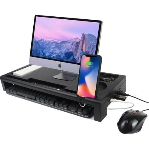 Computer Monitor Stand Display Heightening Bracket Monitor Riser Stand with 3Pcs USB Port Desktop Organizer with Phone Holder
