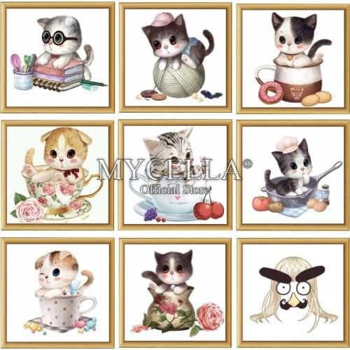 Full Round 5D Diy Diamond Painting Cat Embroidery Mosaic Handmade Cross Stitch Cartoon Animals Home Decoration Needlework