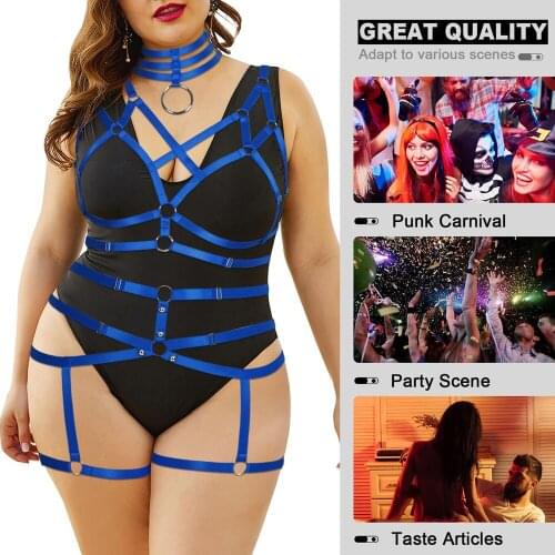 Sexy Lingerie Plump Woman Body Stockings Garter Belt Plus Size Necklace Hanging Light Sexy Bride Foot Bandage Goth Chest Harness
