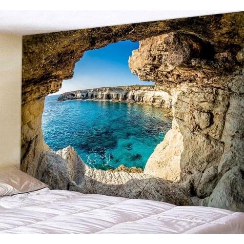 SepYue Landscape Art Mystic Cave Ocean Print Wall Hanging Decor Home Room Tapestry