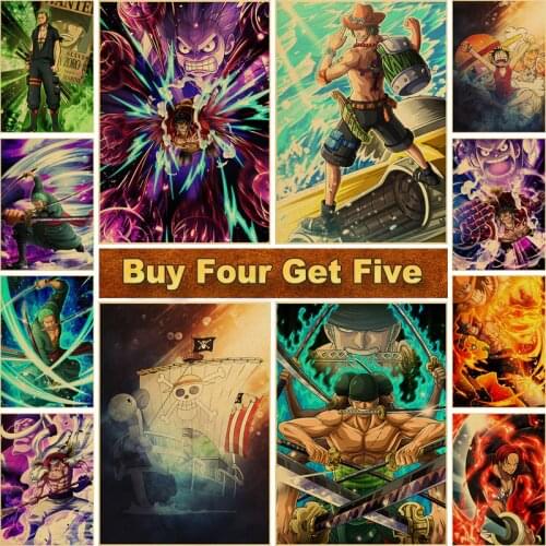 Luffy Straw Hat Pirate ONE PIECE Anime Posters Kraft Paper Vintage Poster Art Wall Paintings for Home Bar Bedroom Decor