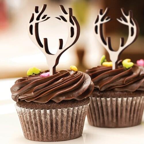 Wedding Decor Antler Cupcake Topper,Deer Head Cupcake Topper,Antler Cupcake Topper, Rustic Hunter Party Decor