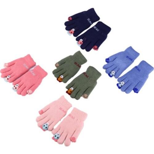 Warm Winter Finger Gloves Kids Children 2019 Cute Plush Rope Thick Solid Cartoon Bear Elastic Gloves Fashion Accessories-HYC