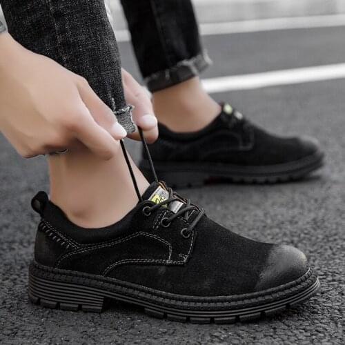 Outdoor lather thick black office vintage leisure sports Sneaker leather boots sneakers sole for male wear shoe Casual mens man
