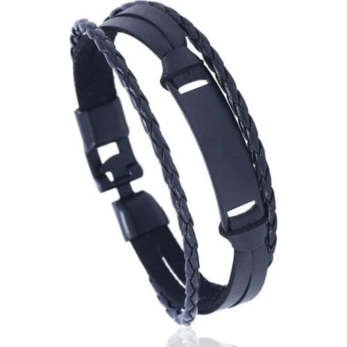 Vintage Black Charm Leather Bracelets Cool All Match Braided Woven Buckle Bangle Men Women Wristbands Handmade Fashion Jewelry