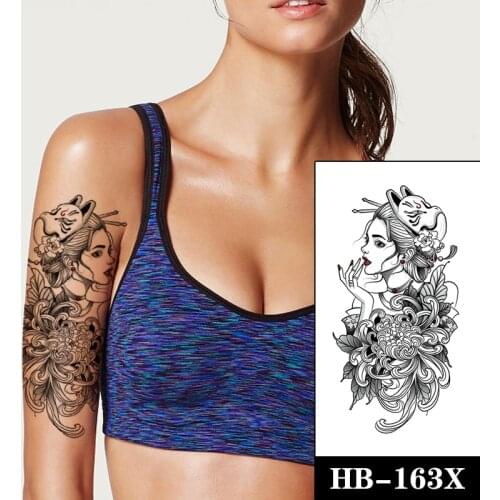 Temporary Tattoo Devil Mask Japanese Geisha Flowers Leaves Body Art Arm Waterproof Fake Tatoo Flash Tatto Sticker for Men Women