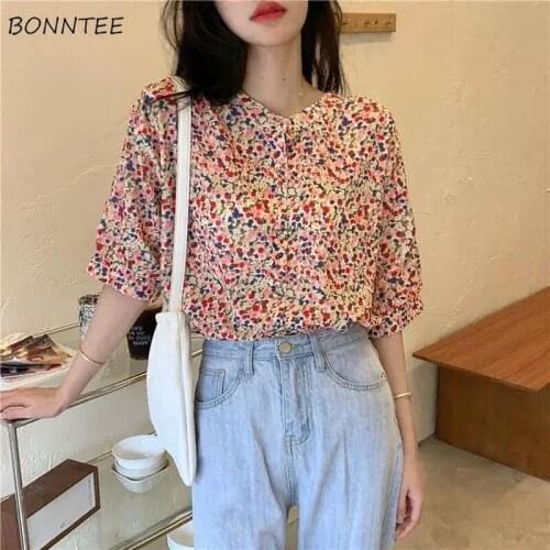 Shirts Women Floral Elegant Inside Maiden Tops Buttons Three Quarter Sleeve Daily Prairie Chic Thin Popular Retro Fashion Soft