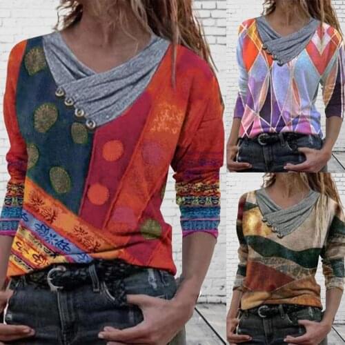 Women Tie-dye Printed Embroidery Collar Long Sleeve Pullover Tshirts Tops 2021 Spring Fashion Streetwear футболка F Fast Ship