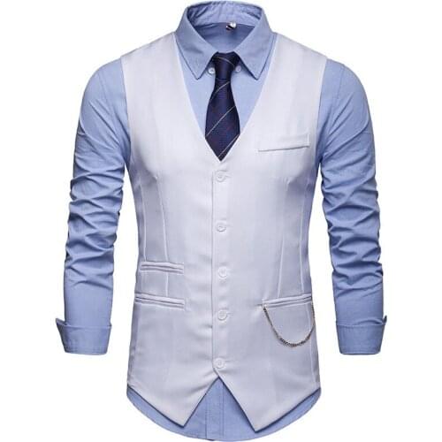 New Mens Suit Vest 2020 Western Back Casual Self-cultivation Custom Large Size Chain Vest Take Photo Wedding Dress Suit Vest