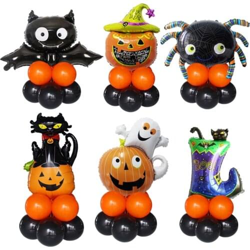 10pcs Halloween Pumpkin Ghost Witch Bat Foil Balloons Set Halloween Party Decoration Hallowmas Black Orange Ballon stand Supply