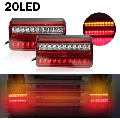 20 LEDs 12V Tail Light Waterproof Car Truck Trailer Stop Rear Reverse Turn Indicator Lamp Back Up Led Turn Signal Lights 1 Pair