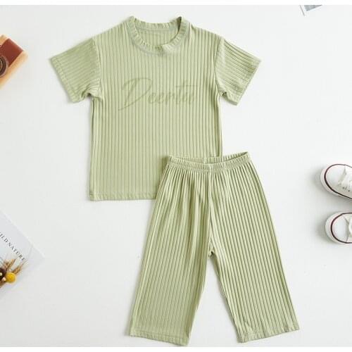 2021 Children Pajamas Set Kids Baby Girl Boys Solid Casual Clothing Costume Short Sleeve Children Sleepwear Pajamas Sets