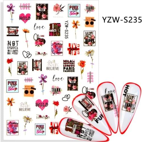 3D Stickers for Nails Self-Adhesive Stickers Geometry English Letter Flowers Design Nail Art Decorations Nail Foil Accessories