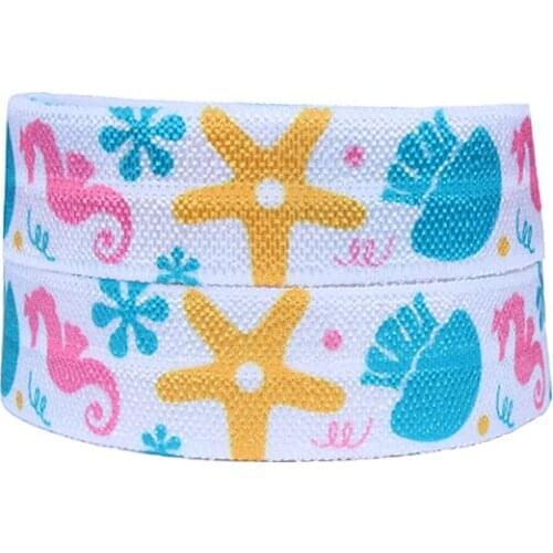 50 yards/lot) Flora Ribbons hippo and sea star printed summer sailing foe fold over elastic