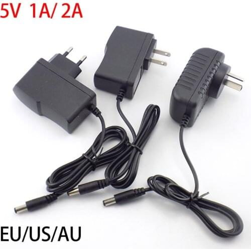 AC DC 5v 1A 2A 2000ma adapter power supply adaptor EU AU US PLUG 5.5MM*2.1mm wall charger for led strip light lamp CCTV camera