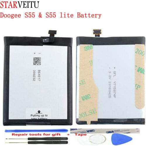 STARVEITU Battery For Doogee S55 Replacement Batteries For S55 lite Rechargeable Li-polymer Bateria 5500mAh Tested+Repair tools