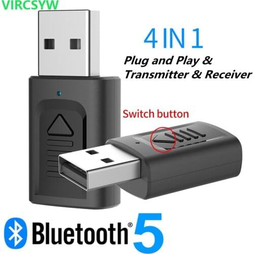 VIRCSYW Bluetooth 5.0 Audio Receiver Transmitter 4 IN 1 Mini 3.5mm Jack AUX RCA Stereo Music Wireless Adapter For TV Car PC