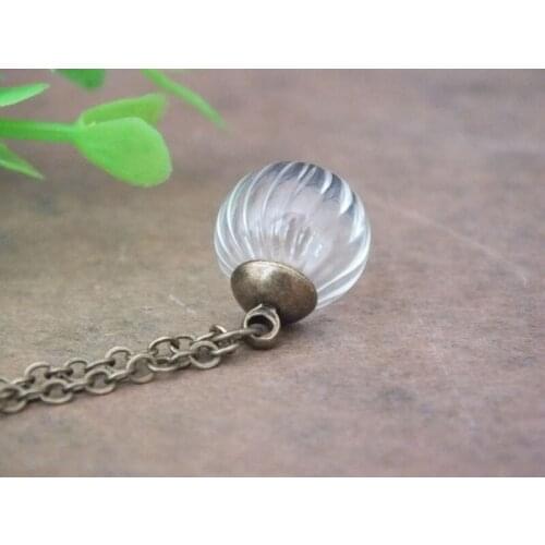 Free ship!! 16mm Pumpkin stripe ball shape glass globe pendant/bronze color cap/ with chain /glass vial pendant