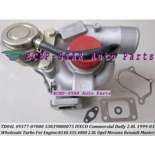 Free Ship Turbo TD04L 49377-07000 454126 751578 53039700075 53039700034 For IVECO Daily 99- 814043S4000 8140.43S.4000 2.8L