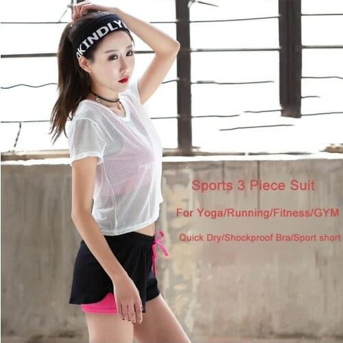Seamless Summer New Yoga Suit Three Piece Suit Women Gym Sports Leisure Running Loose Shorts Sleeve Fitness Building Body Set