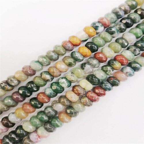 1 Strand 5x8mm Natural Brown And Green Indian Agate Facet Wheel Loose Beads DIY Fashion Jeawelry Making Accessories Unisex 15.5"