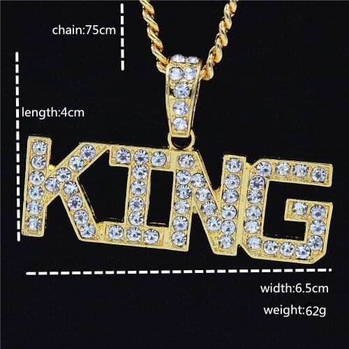 Chaoren mens and womens fashion alloy Rhinestone KingKing letter necklace pendant hip hop hiphop jewelry in Europe and America