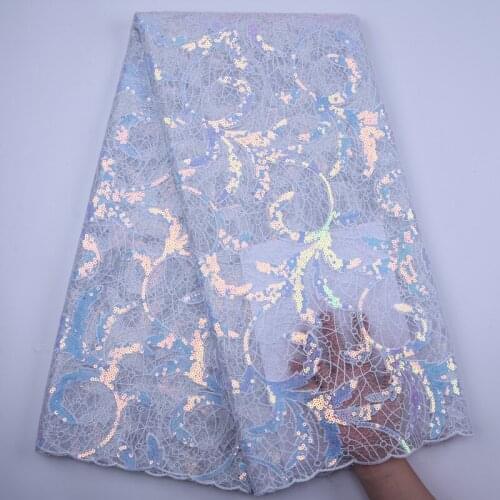 Pure white French Sequins Tulle Lace Fabric 2020 High Quality African Lace Fabric Nigerian New Design Mesh Lace For Bride Dress