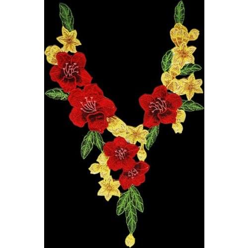 Neckline flower applique patches vintage embroidered badge fabric patch Fashion clothing decoration accessories patch