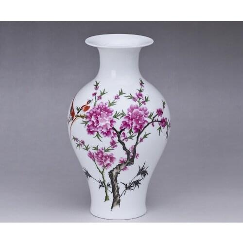 Jingdezhen Peach Flower Ceramic Vase Living Room Decoration Crafts of Small Flower Arrangement Vase