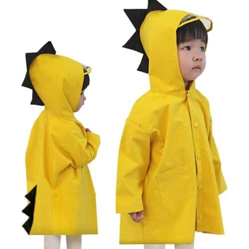 Cute Dinosaur Polyester Baby Raincoat Outdoor Waterproof Rain Coat Children Impermeable Poncho Boys Girls Rain Jacket Yellow