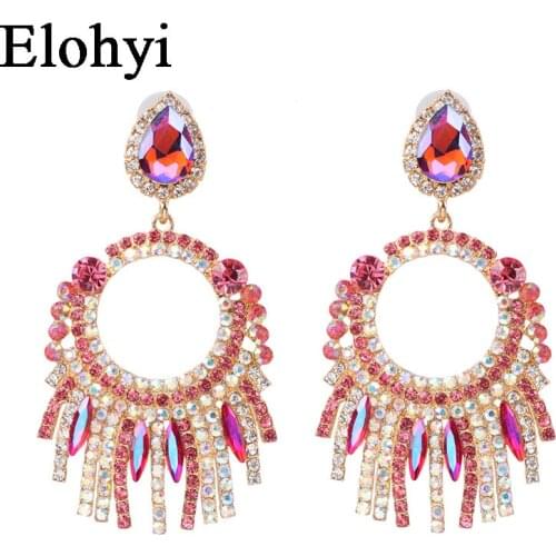 ELOHYI Women Big Glass Rhinestone Earrings For Statement Earrings Crystal Jewelry Pendientes Aretes Oorbellen Gift Wholesale