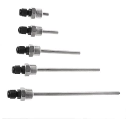 Thermowell Immersion Sleeve Pocket Stainless Steel 304 BSP 1/2" for Max 6mm Wire PT100 PT1000 NTC10K NTC50K Pipe L30-L200mm